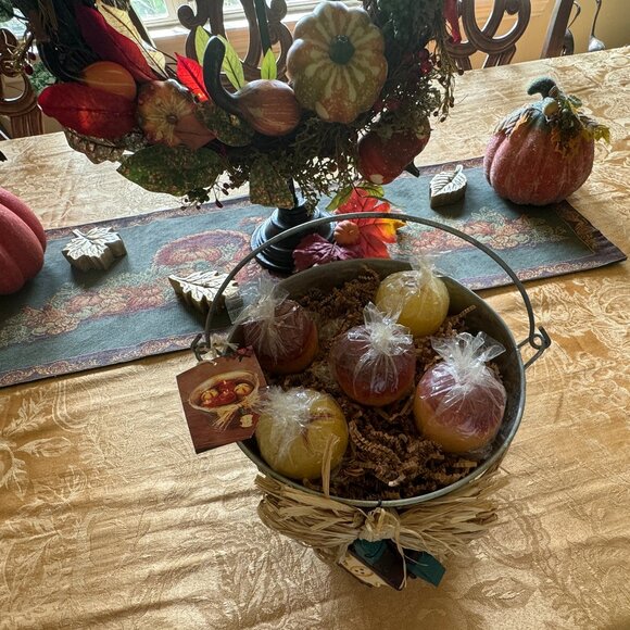 Floating 3D Apple Candles in Galvanized Bucket, Hand Painted Wooden Apple Accent - Picture 2 of 16
